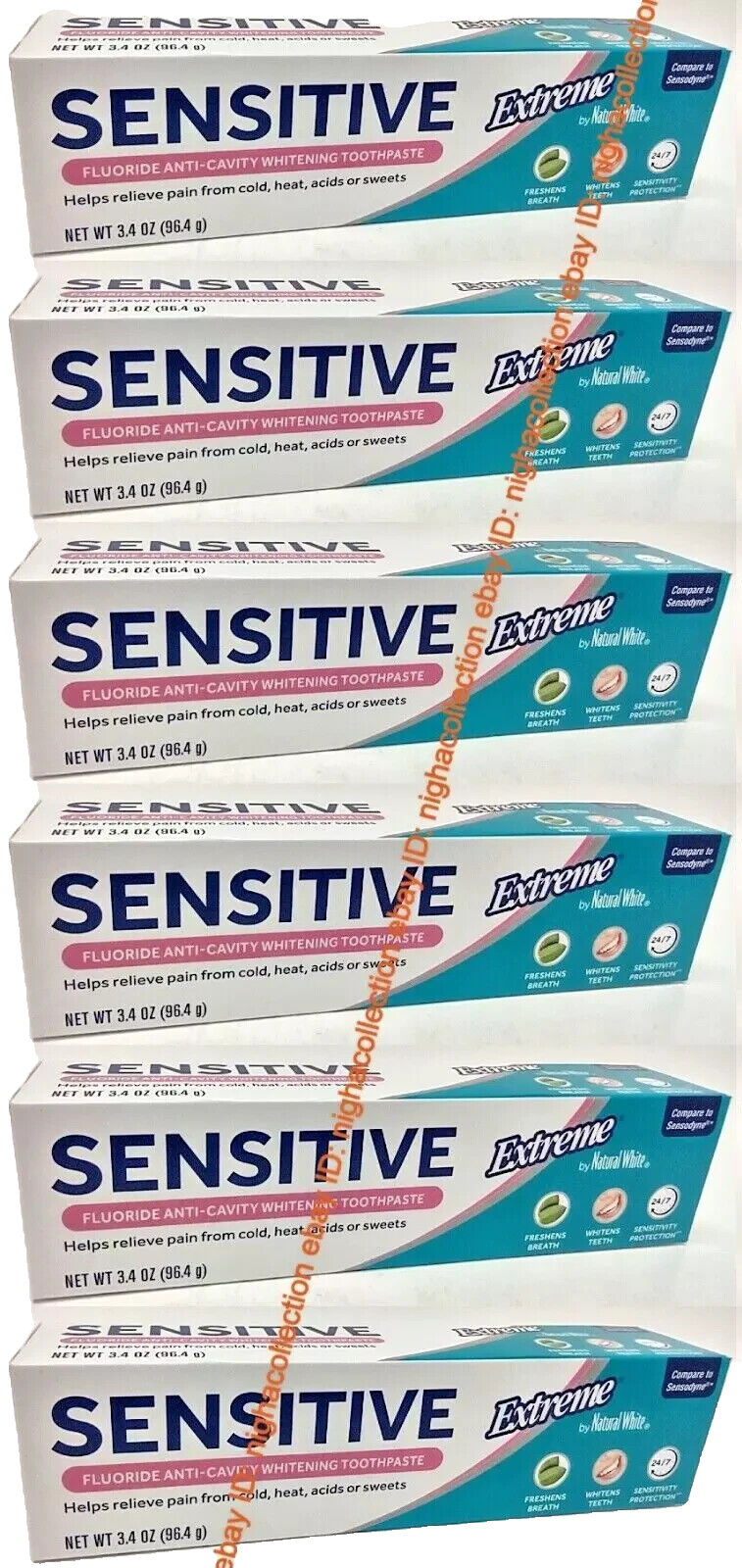 ( LOT 6 ) Natural White Sensitive Extreme Whitening Toothpaste 3.4 oz Ea SEALED