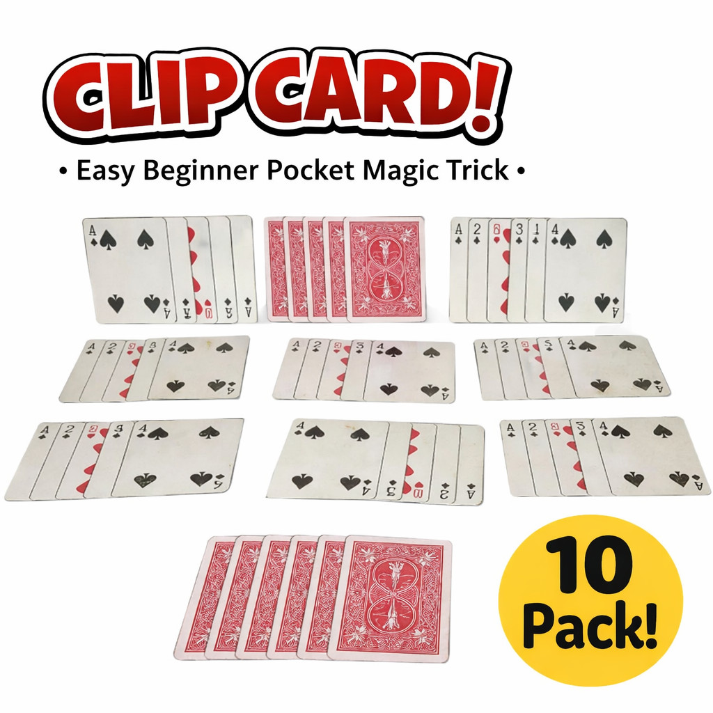 10 Set MAGIC CLIP CARD Trick Magician Giveaway Beginner Paper Pick A Pocket Easy