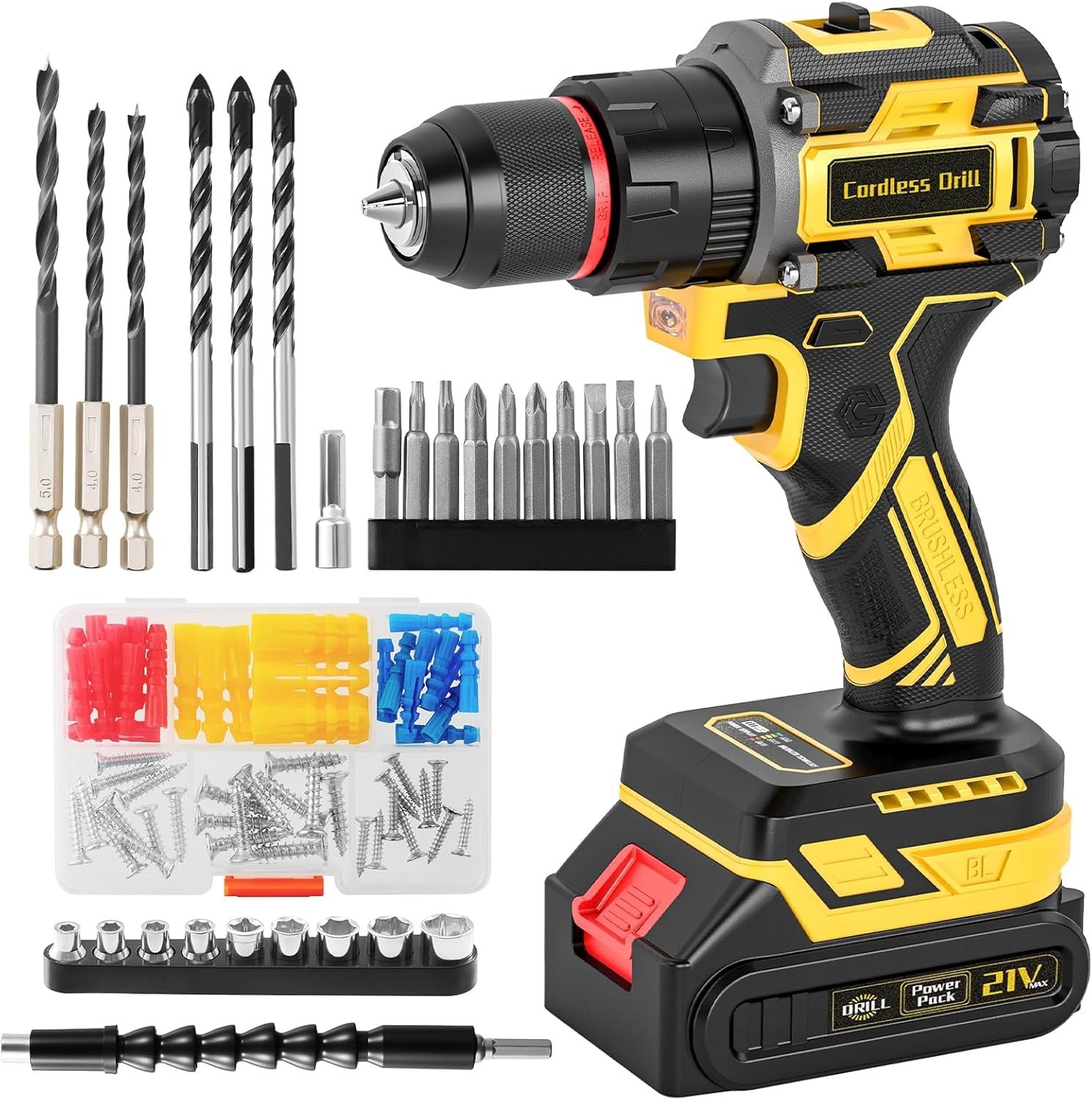 21V Taladro De 3/8 inalámbrico Con Batería Brocas Y Puntas Para Armar Muebles
