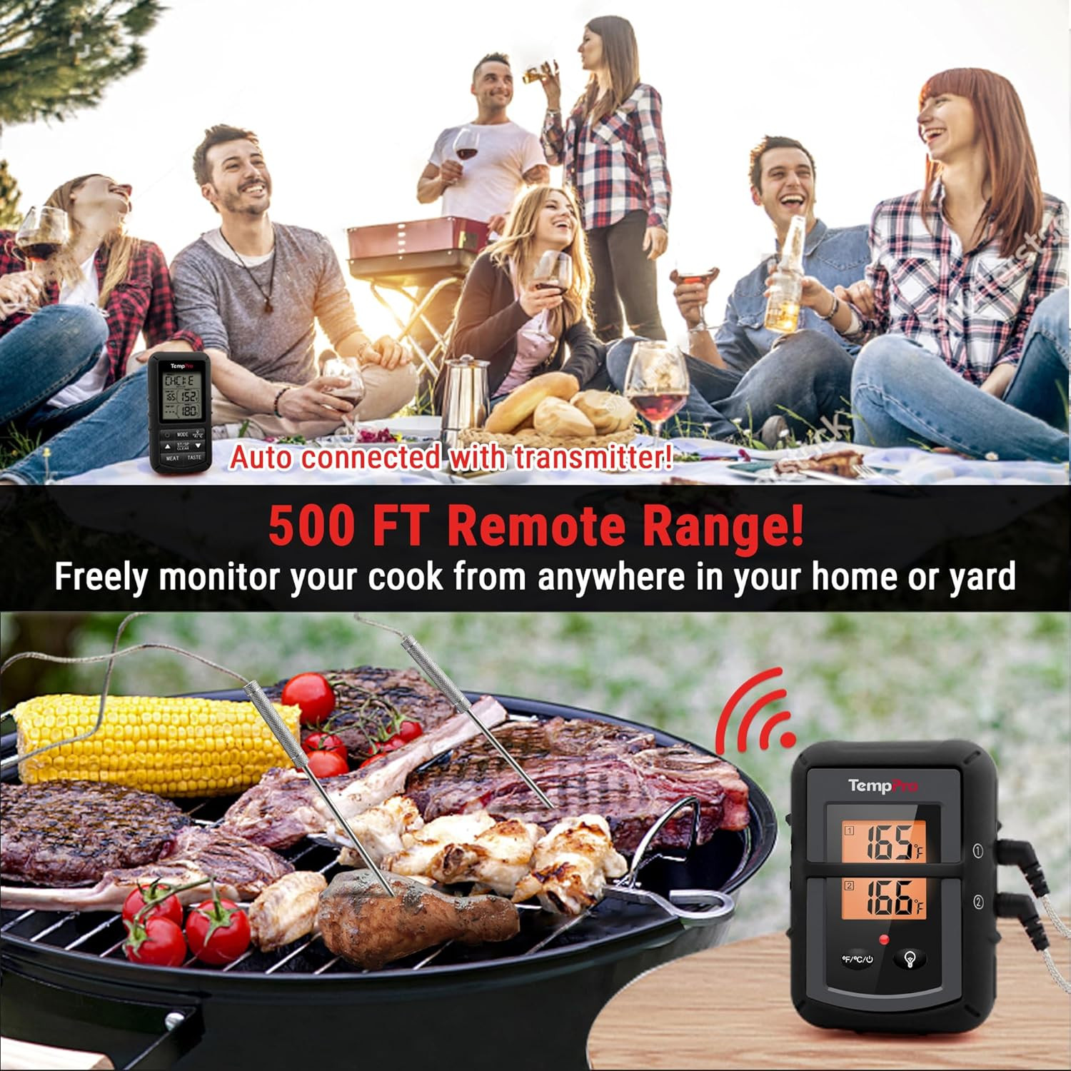 Tempsync 500FT Wireless Meat Thermometer for Grilling and Smoking | RF Technolog