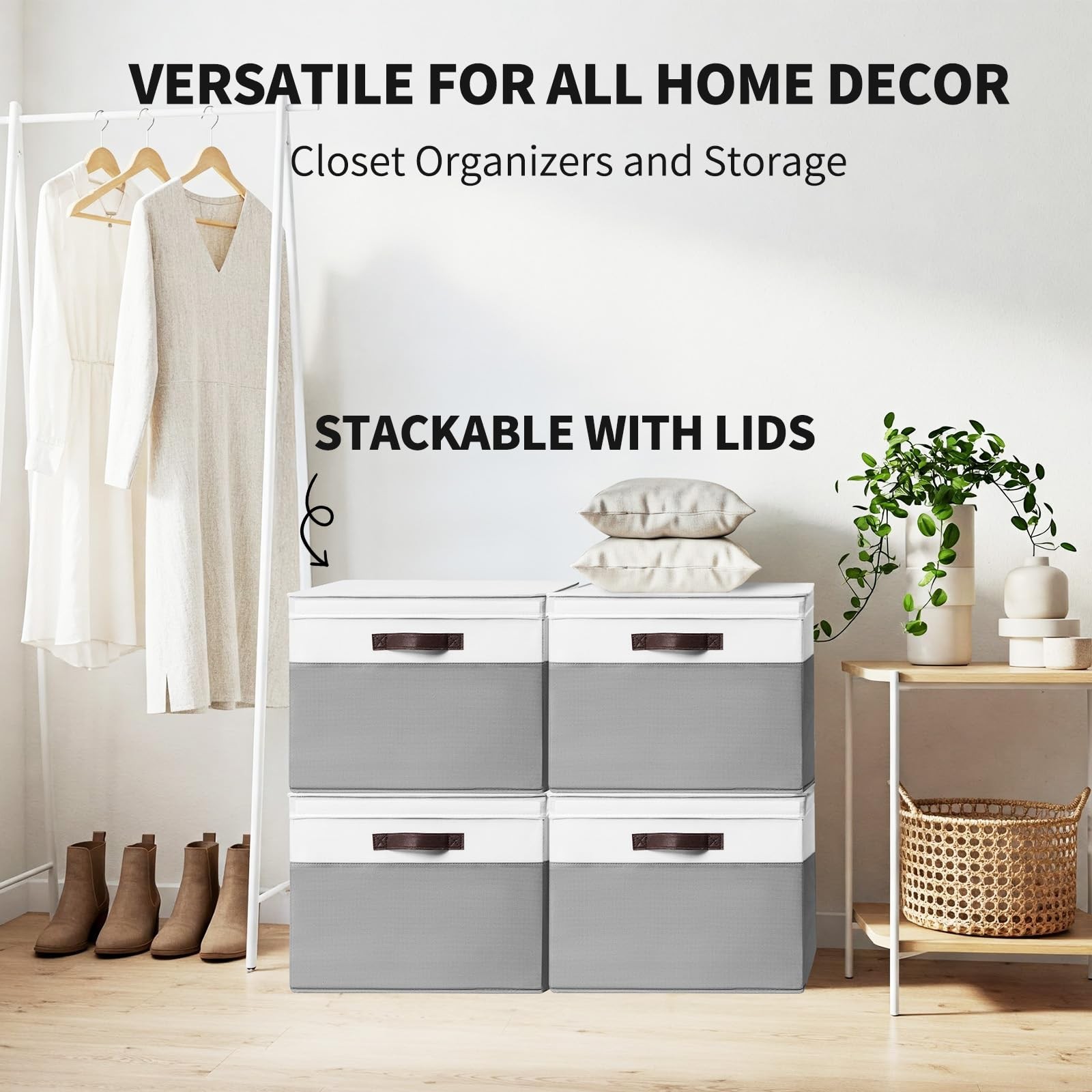 2 Pack EXTRA LARGE Blanket Storage Jumbo Large -2Pack, White with Grey