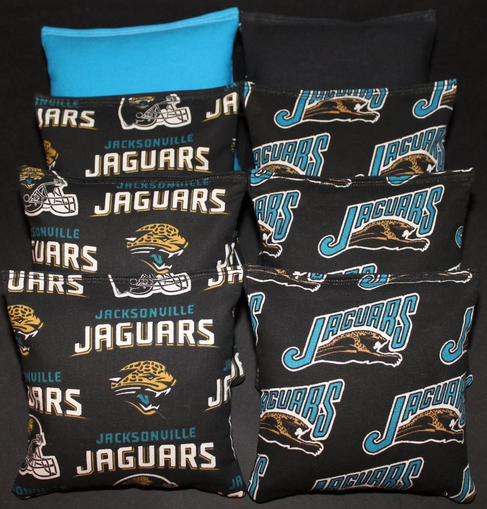 8 CORNHOLE BEANBAGS made w JACKSONVILLE JAGUARS Fabric ACA Reg Bags, Handmade!