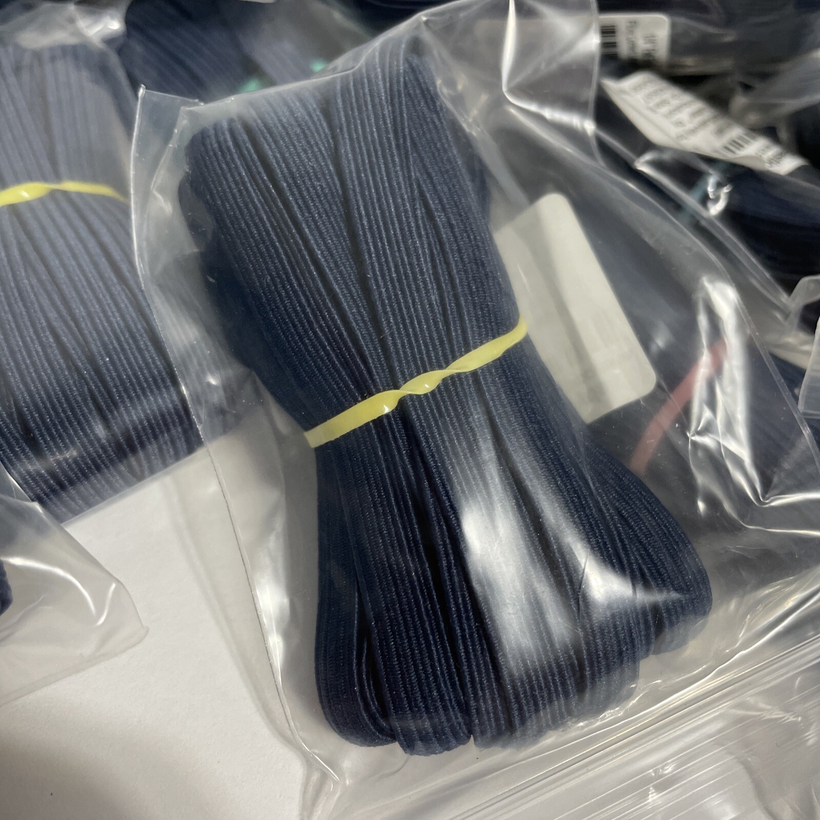 Lot of 38 Flat 1/4 Inch Elastic Bands, 5 Yards Each, TGQ056, Navy Color