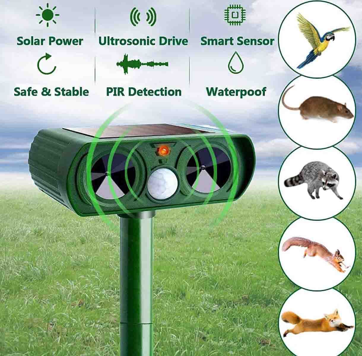 2026 Upgraded Solar Ultrasonic Animal Repellent Wild Boar, Deer, Raccoon, Fox