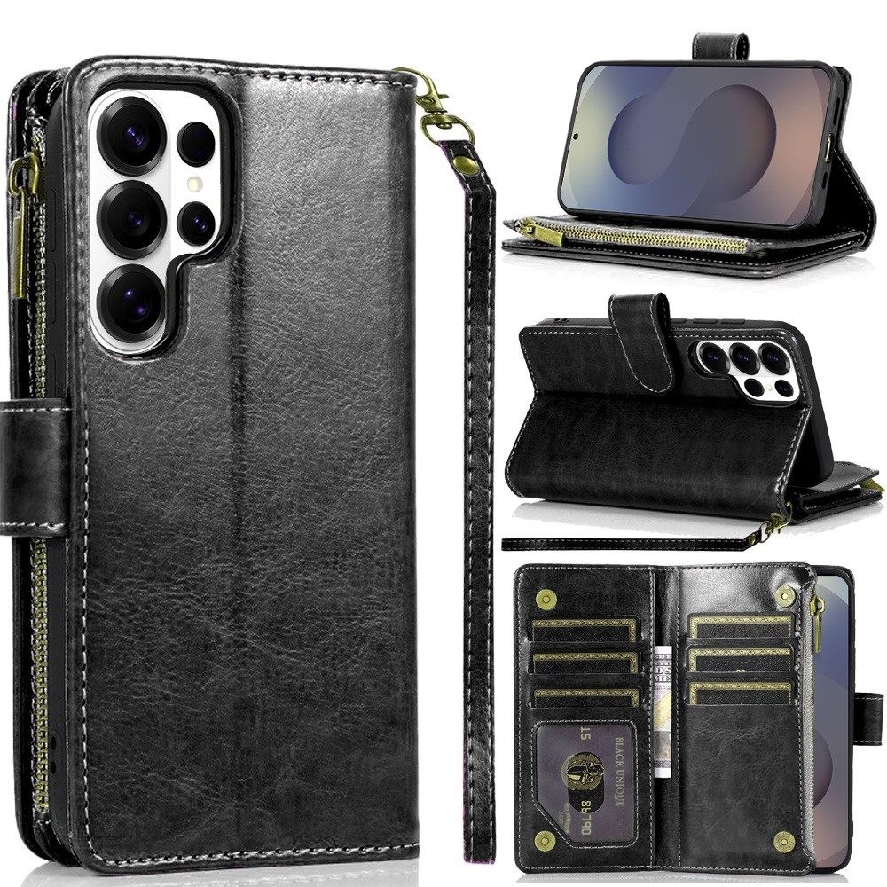 For Samsung S26 Ultra Case Luxury Phone Wallet with Zipper + Tempered Glass