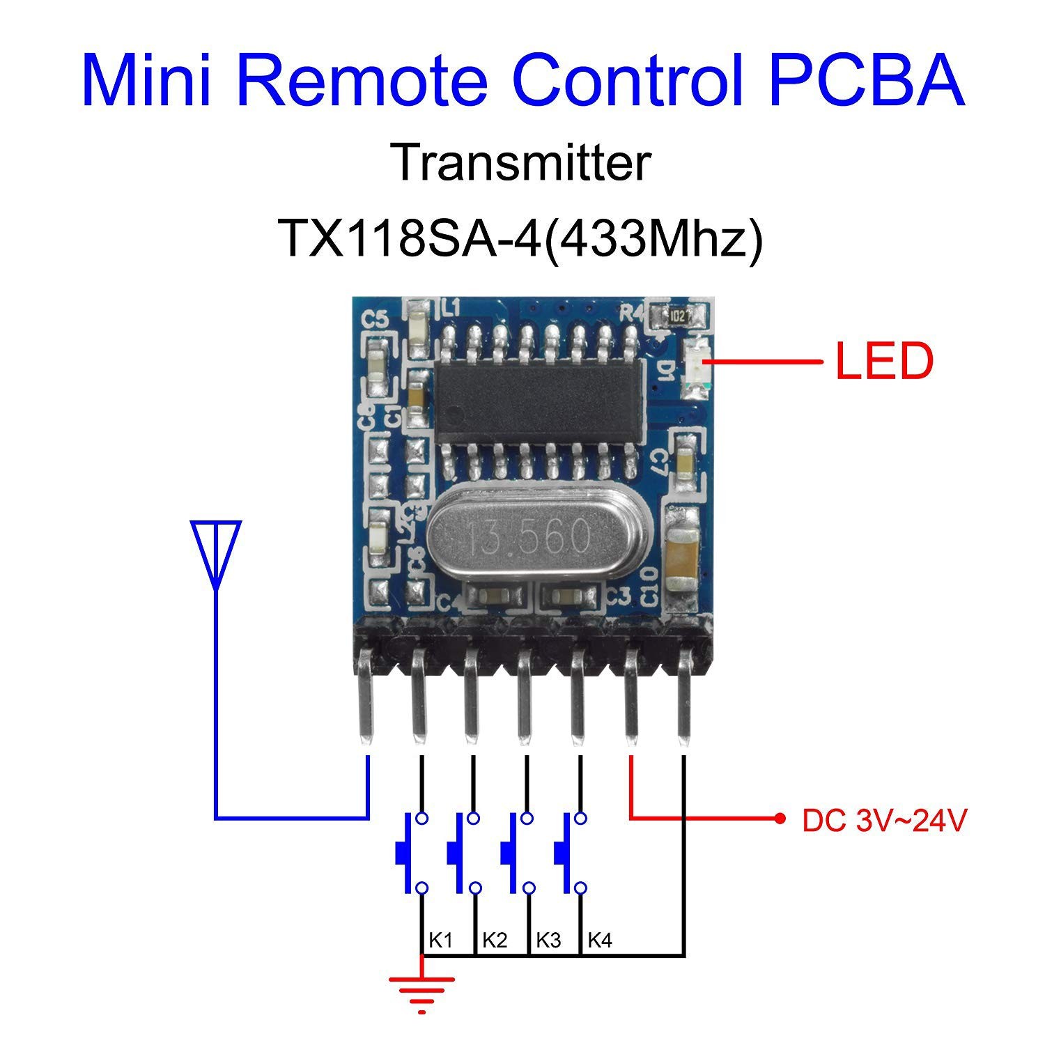 Wireless 433Mhz RF Module Receiver and Transmitter Remote Control Built-In Learn