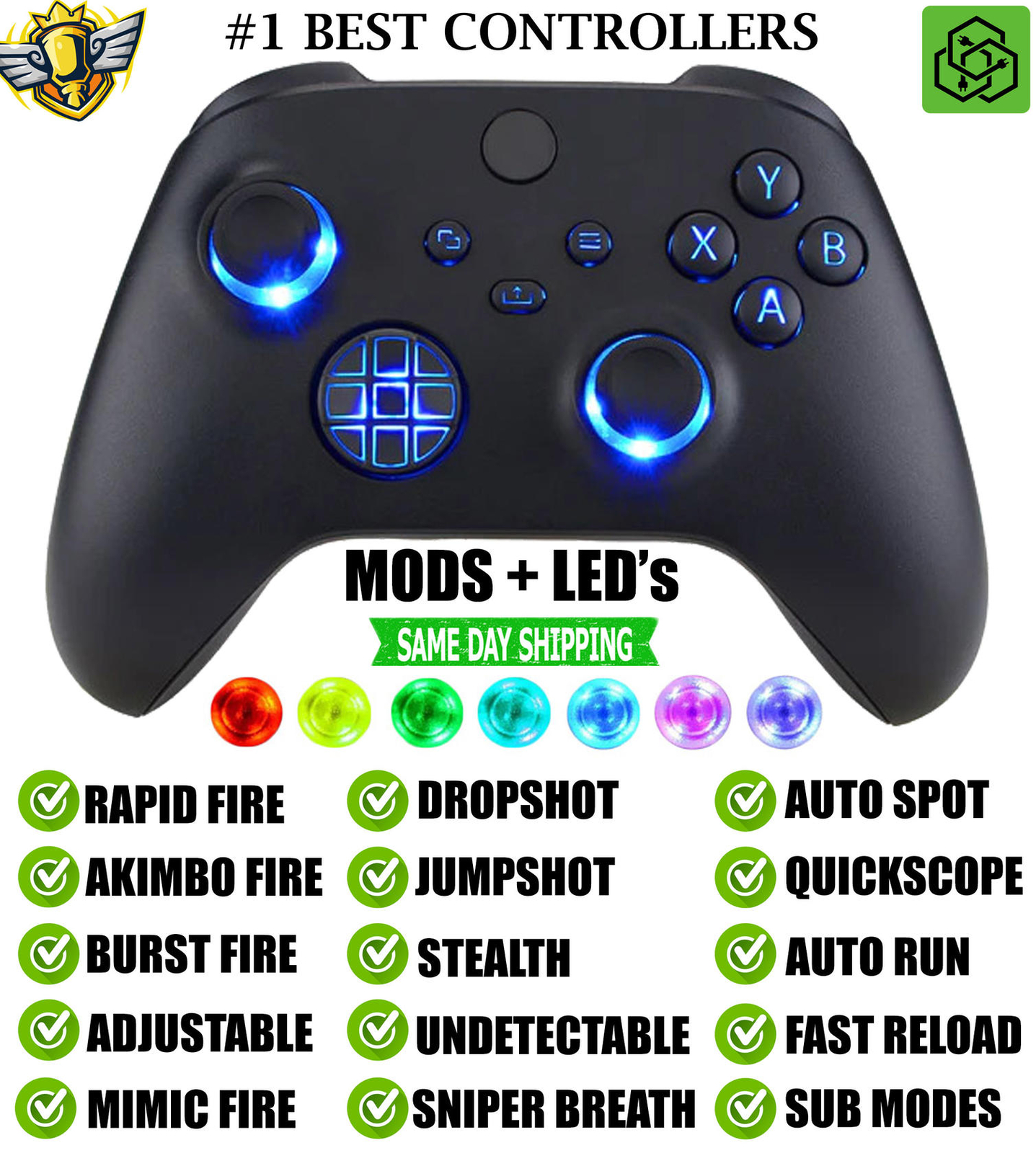 MODS + LEDs Black Rapid Fire Wireless Modded Controller for Xbox Series X S