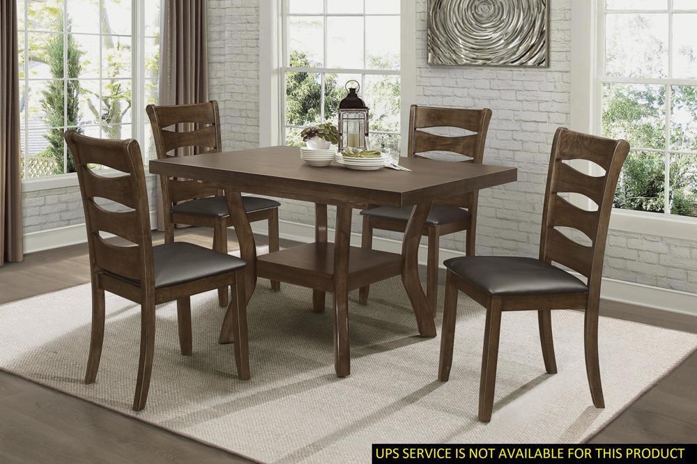 Sturdy and Durable 5pc Dining Set Table and 4x Side Chairs Brown Finish Wooden