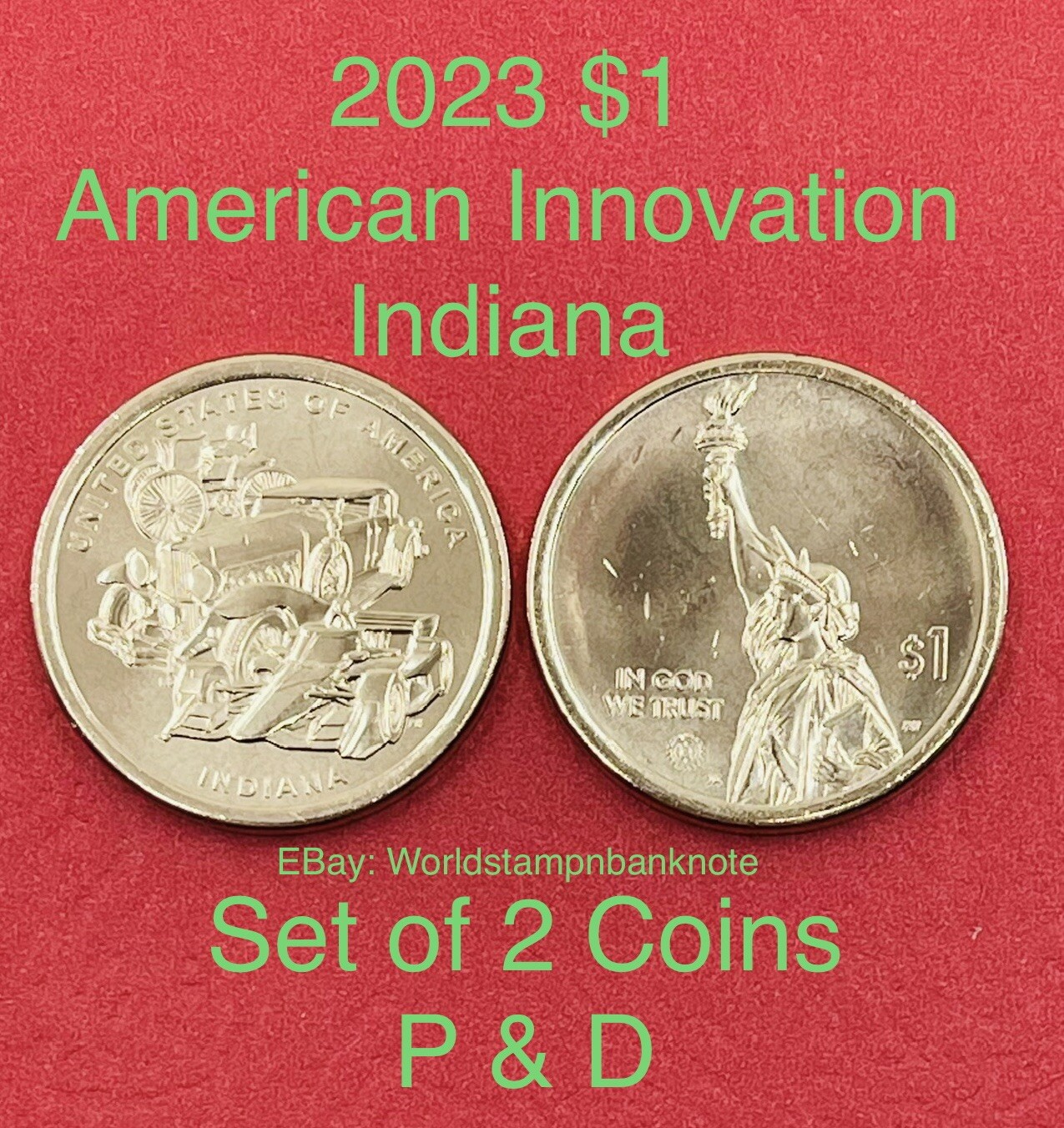2023 Set Of 2 Coins P+D $1 Coin American Innovation Indiana Uncirculated.#C450