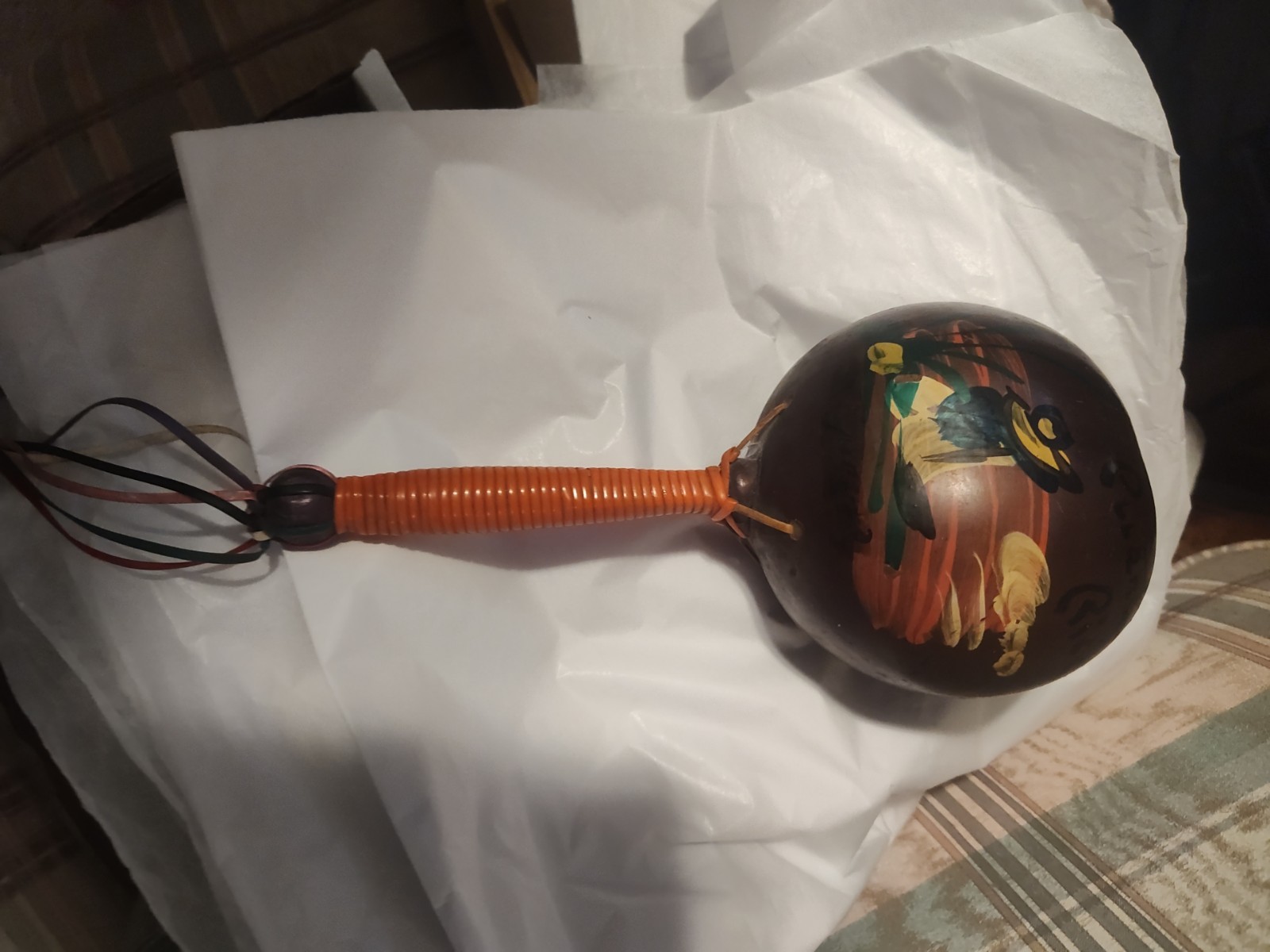 PUERTO RICO MOROCCAN NATURAL NUT HANDMADE HAND PAINTED 1975 RATTLE 🇺🇲