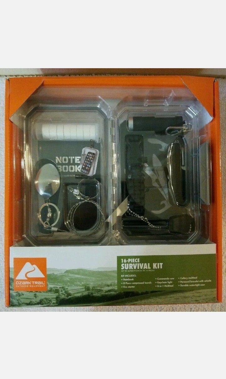 Ozark Trail 16 Piece Survival Kit :Car Camping Hiking Emergency Multitool - New!