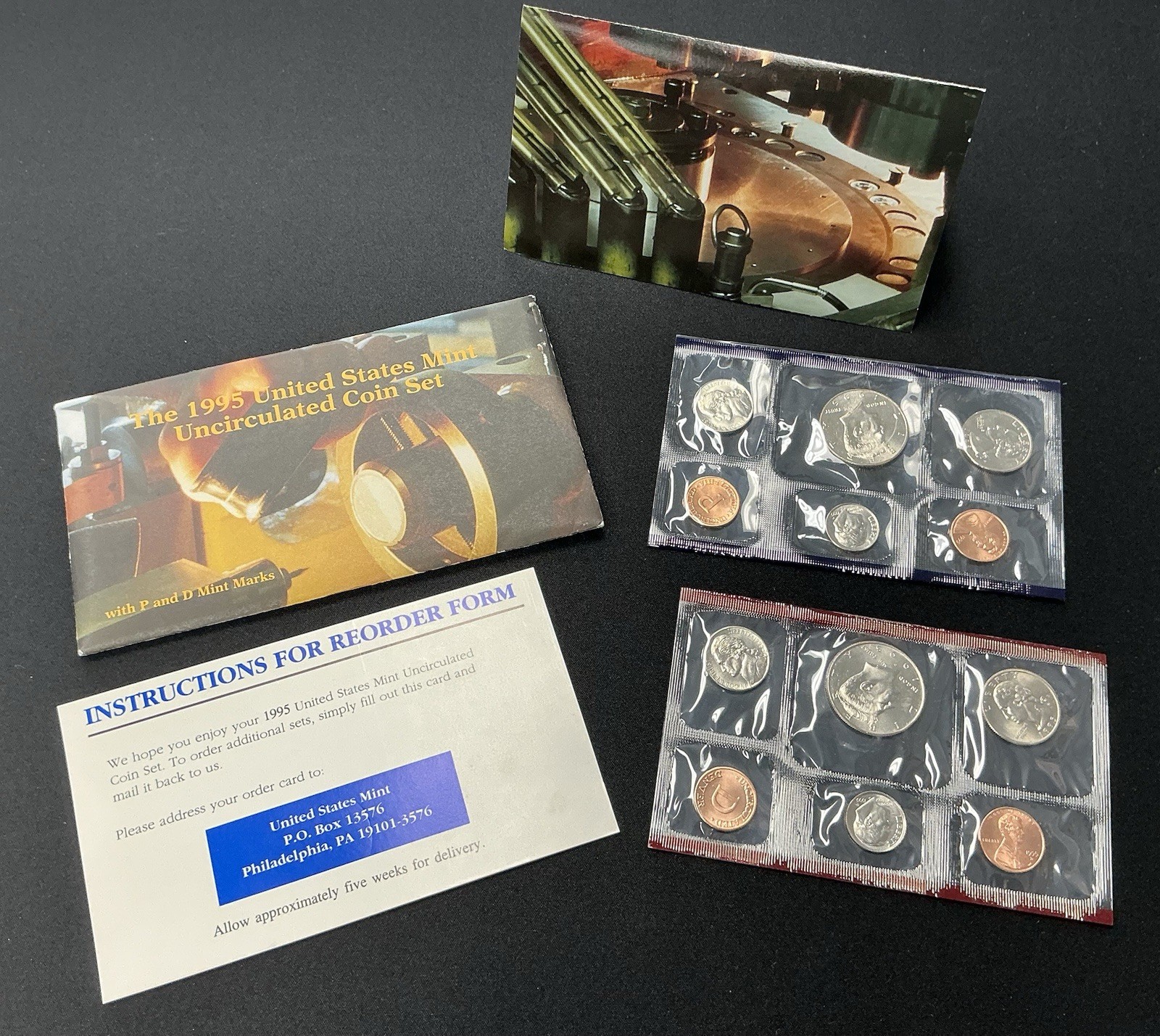 1995 P&D Mint Set Brilliant Uncirculated US with Envelope & COA (10 Coin Set)