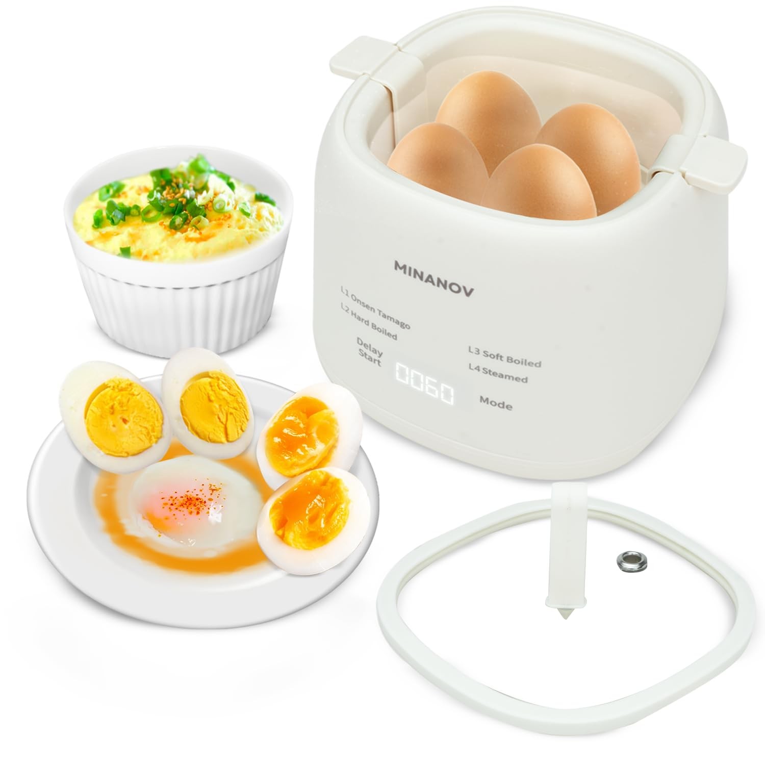 MINANOV Egg Maker - Electric Cooker with Auto Shut 7.09*9.46*6.69, White