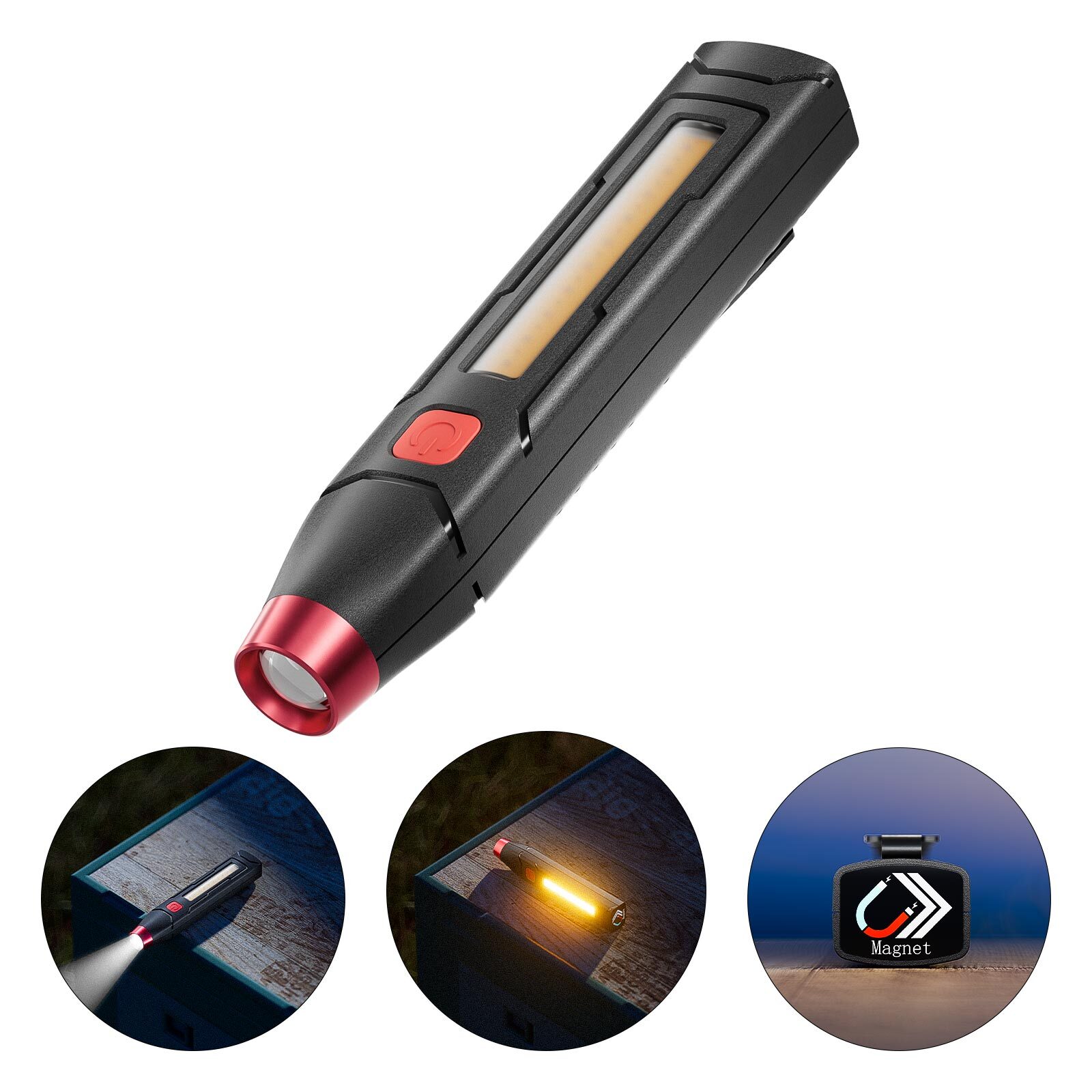 Rechargeable Magnetic LED Flashlight High Lumen Emergency EDC Triple Light Camp