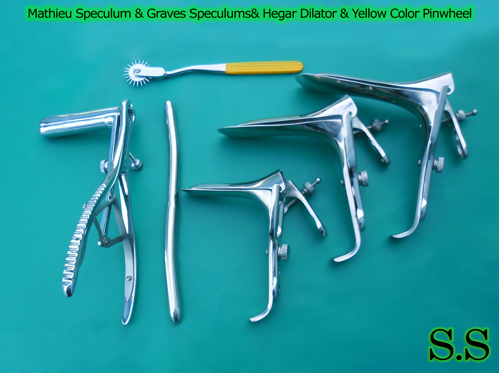 Mathieu Speculum Graves Hegar Dilator Sound Yellow  Pin wheel