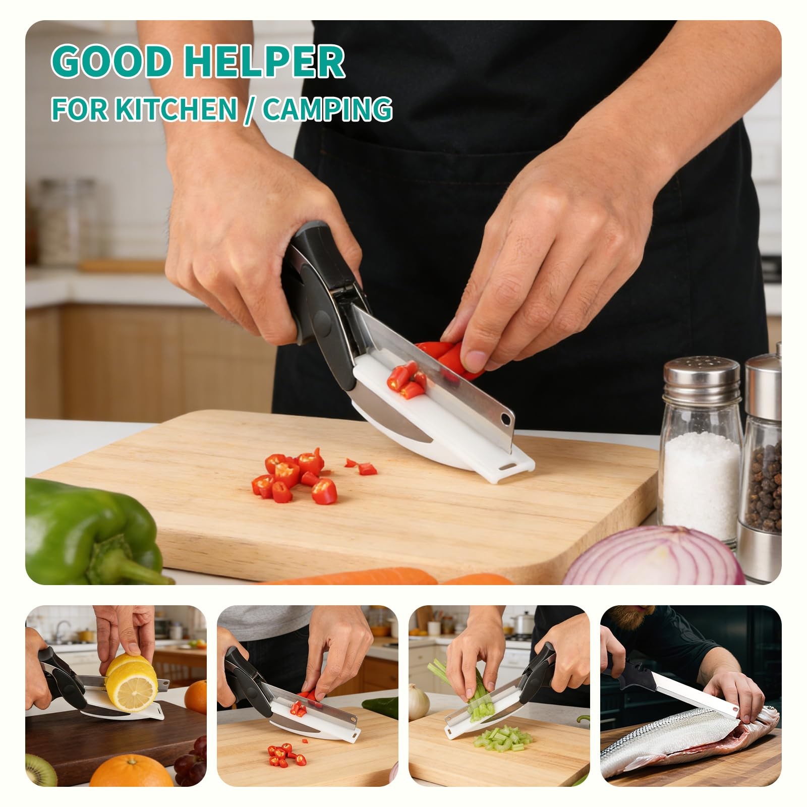 Professional 8-Inch Kitchen Shears with Built-in Cutting Board - Multi-Purpos...