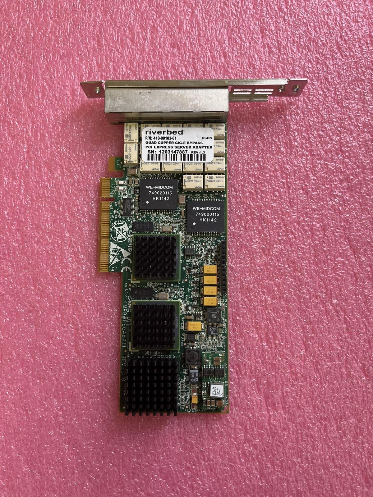 RIVERBED 410-00103-01 QUAD COPPER GIGABIT ETHERNET PCI-E BYPASS SERVER ADAPTER