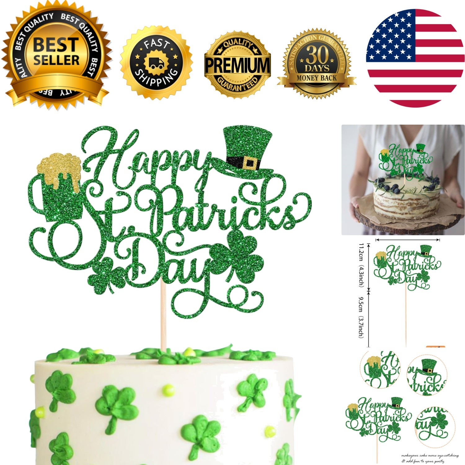 1 Pack Four Leaf Clover Cake Pick - Perfect for Kids' St. Patrick's Day Party