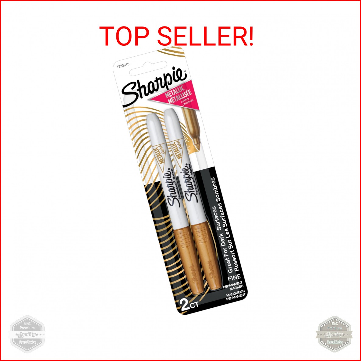 Sharpie Metallic Permanent Markers, Fine Point, Gold, 2 Count