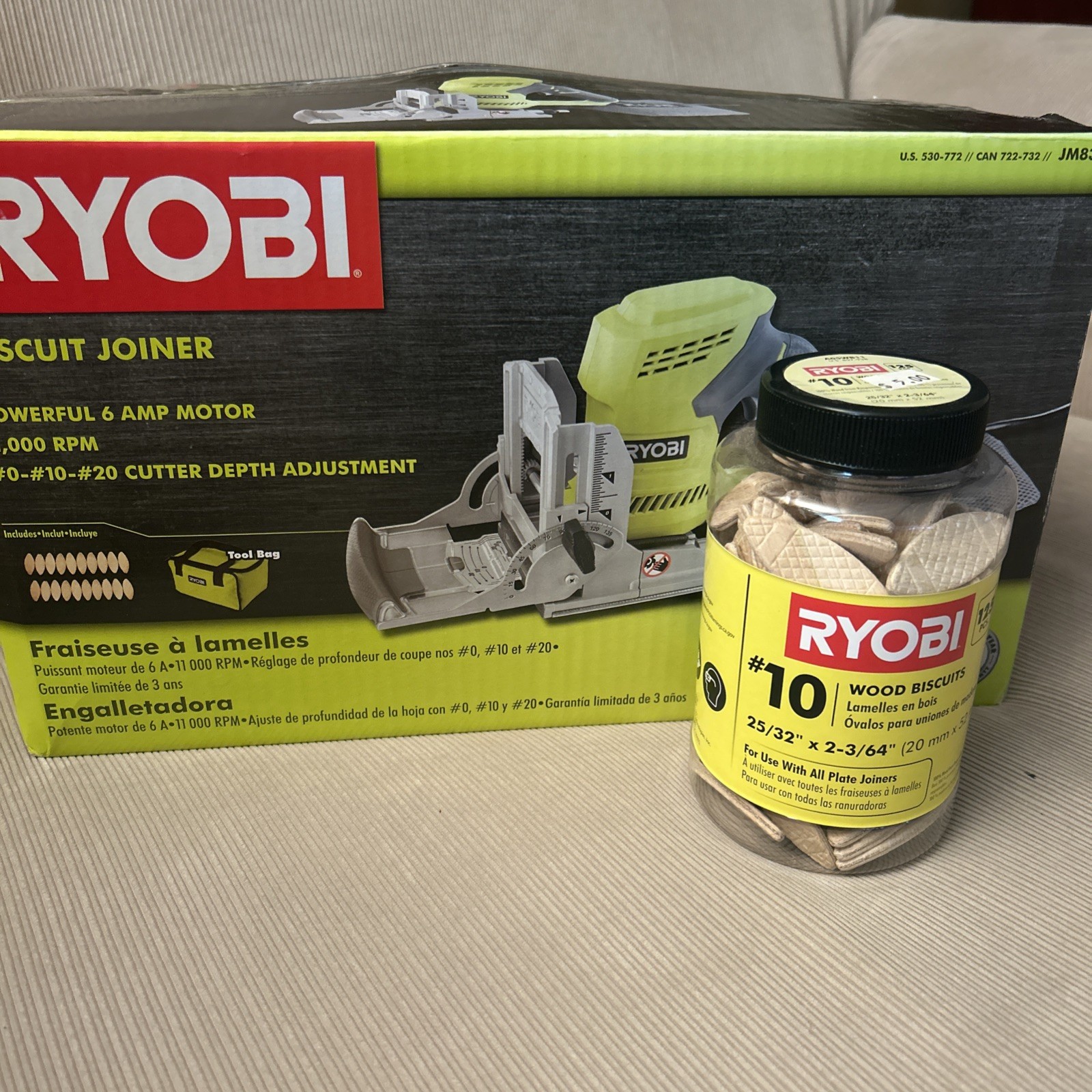 RYOBI JM83K 6 Amp AC Biscuit Joiner Kit Corded Tool Bag& jar of biscuits new