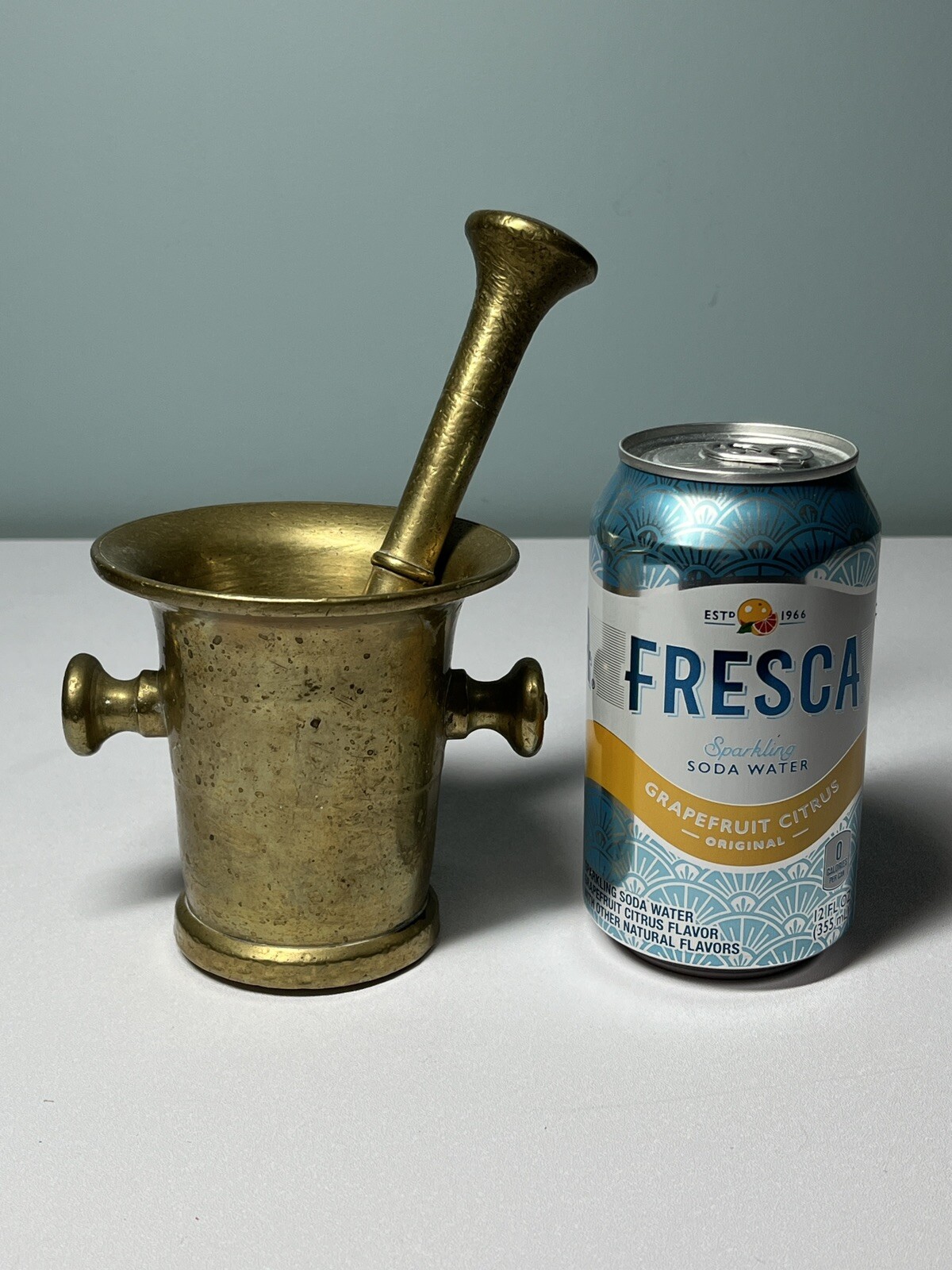 Vintage Heavy Solid Brass Mortar Pestle Pharmacy Apothecary 4” Tall 4” Diameter