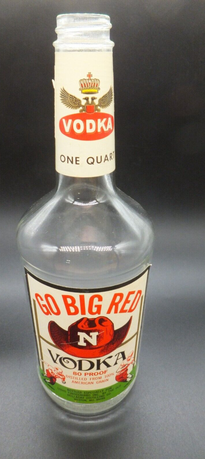 Go Big Red Vodka - Empty Bottle - One Quart - Holladay Distilling Co - Weston MO