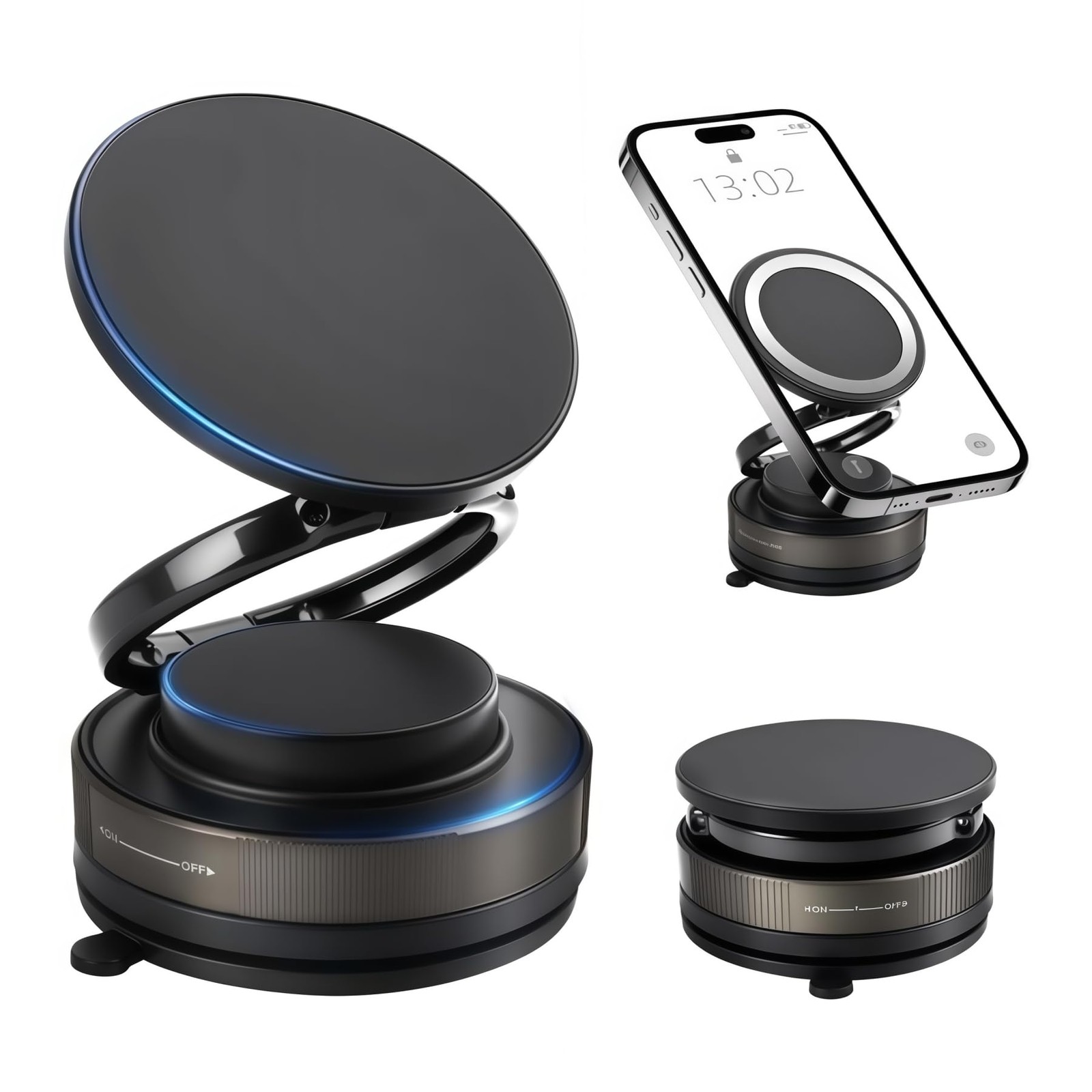 MISSOKIE Upgraded Vacuum Magnetic Car Phone Holder for MagSafe, 360° Black