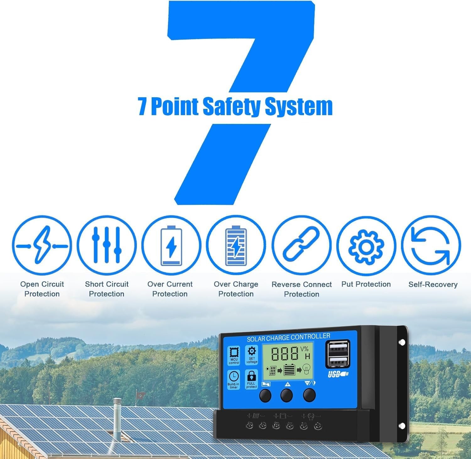 Smart 30A PWM Solar Charge Controller - LCD Display, Timer & Safety Protections