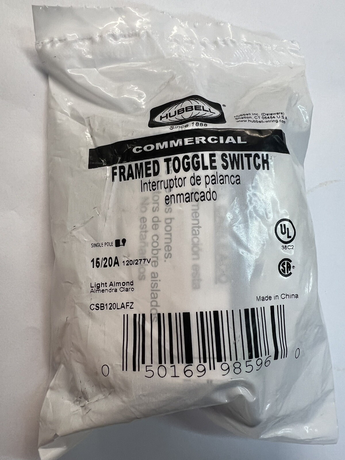 Hubbell Commercial Framed Toggle Light Switch Light Almond CSB120LAFZ  NEW