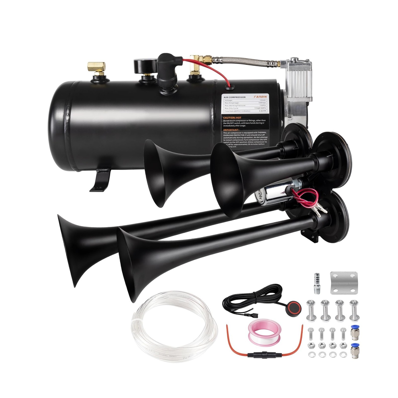 180db Air horn with 0.8 gallon Air Compressor, Super loud train horn kit with...