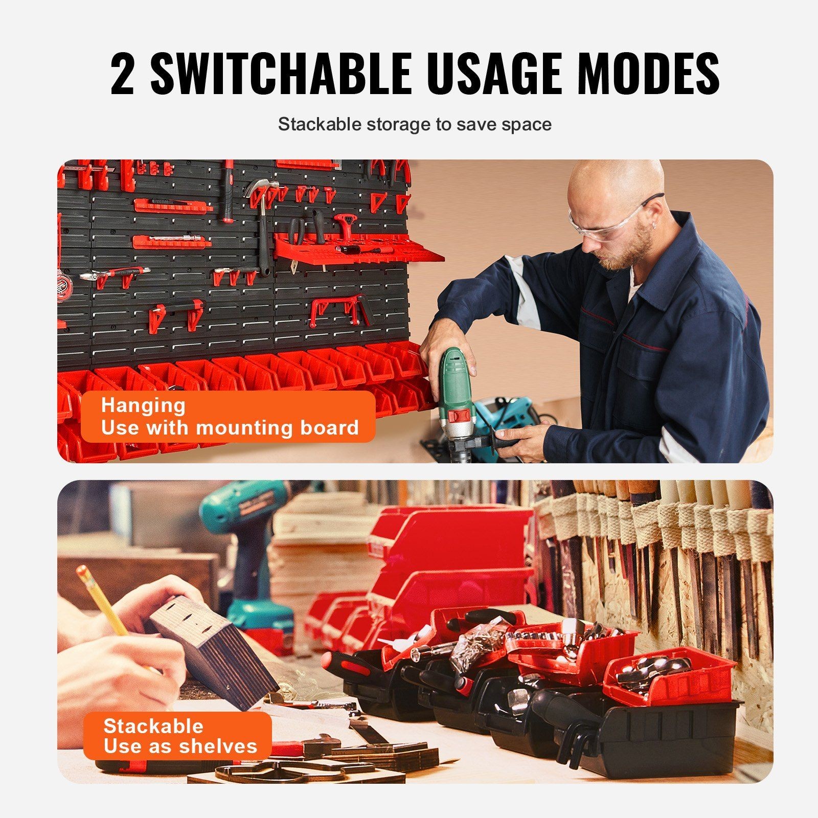30-Bin Wall-Mounted PP Parts Organizer w/ Panel & Hooks
