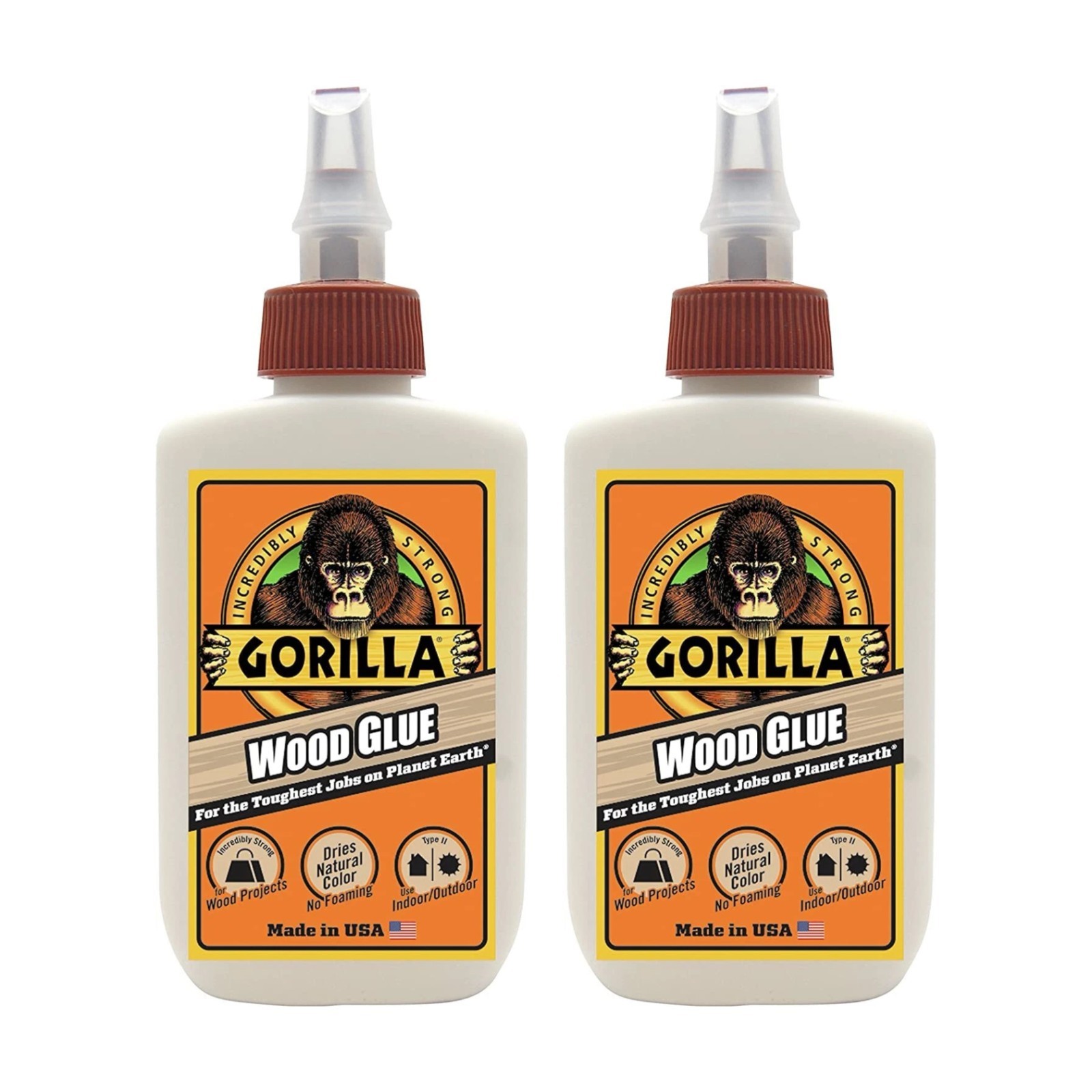 Gorilla Wood Glue 4 Oz Adhesive Indoor Outdoor USA Glue  Lot of 2 Shelf Wear