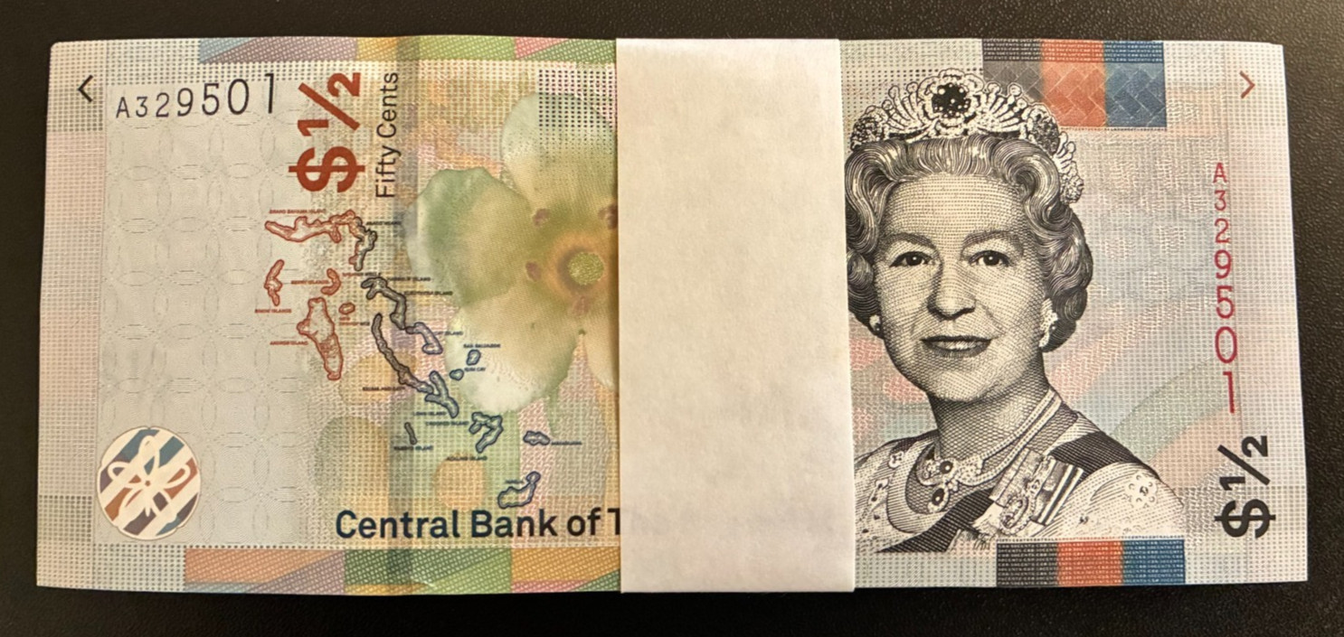 BAHAMAS ½ Dollar / 50 CENTS P-76 2000 x 100 Pcs Lot BUNDLE Queen UNC Lizard NOTE