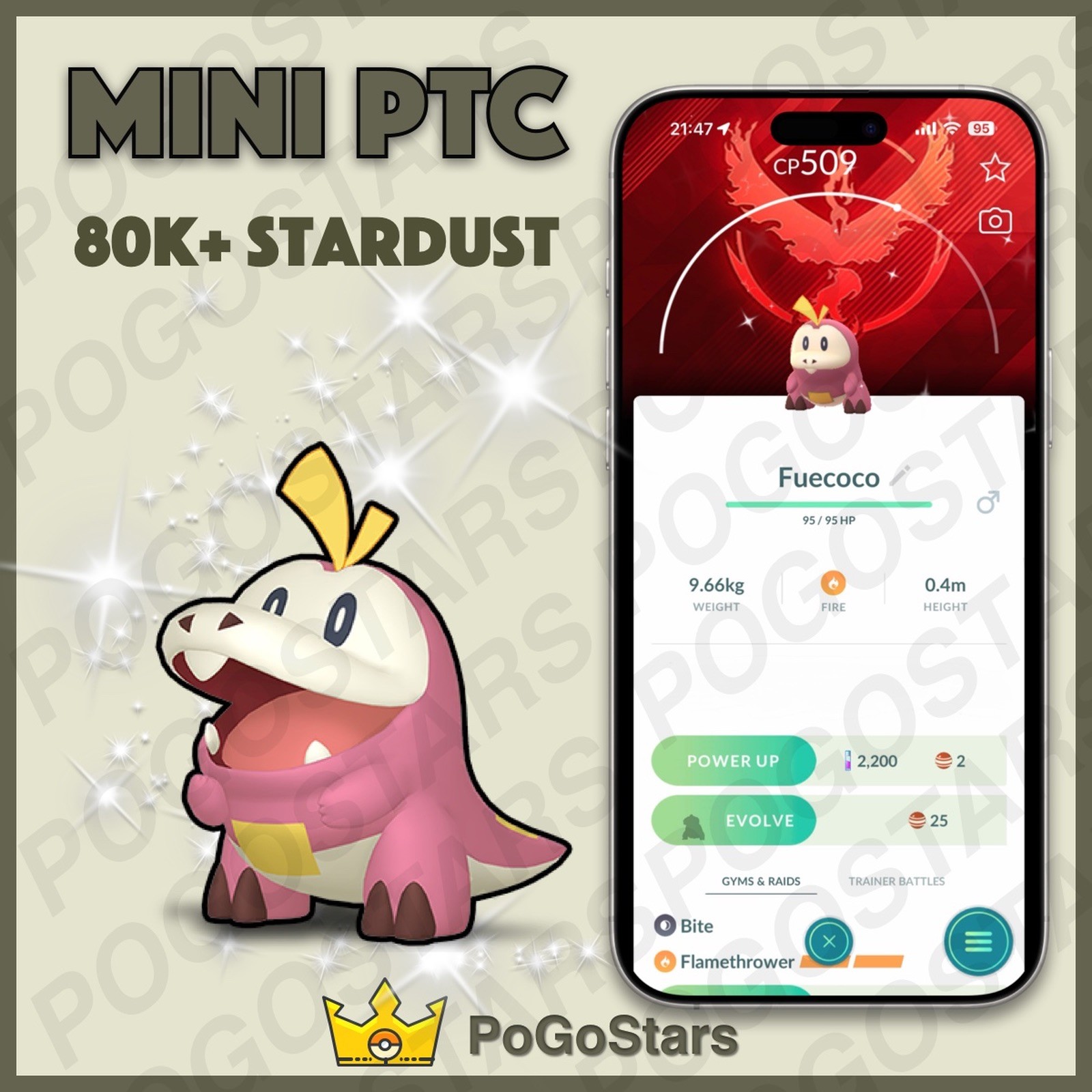 Pokémon PTC Go - Shiny Fuecoco - Team Valor✨Special Background✨