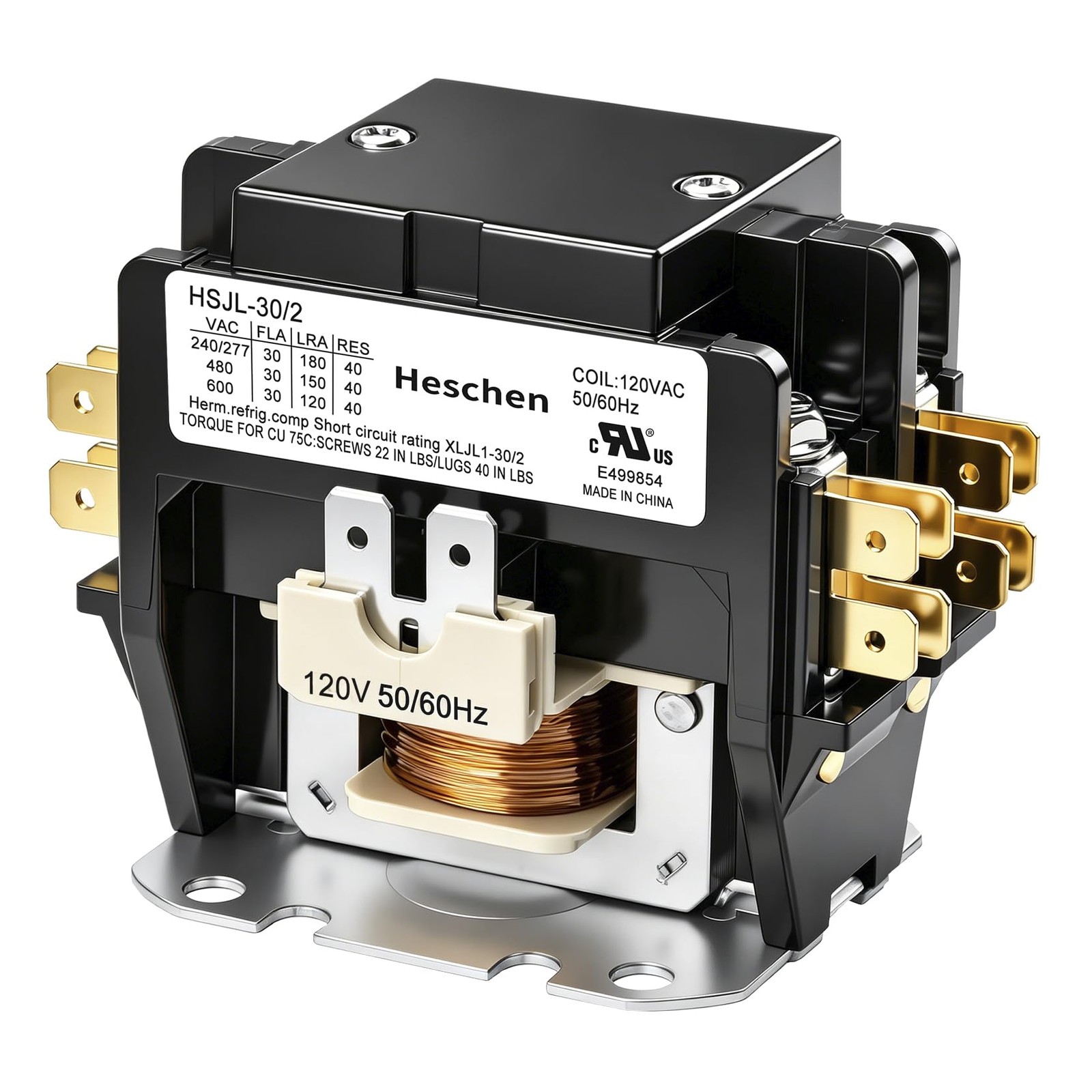 Heschen 2 Pole 30 Amp Definite Purpose Contactor, 120V AC Coil, 180 LRA, UL L...