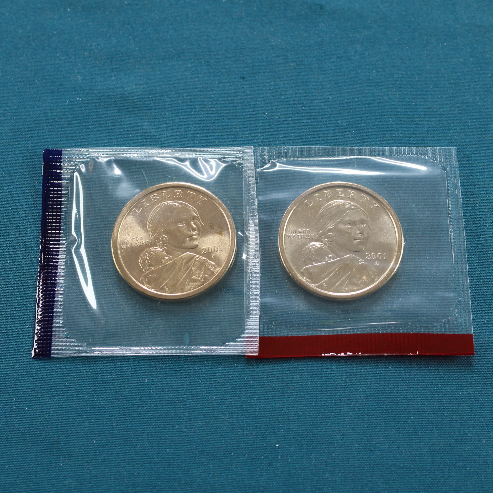 2001 P and D Sacagawea Native American Gold Dollars BU Coins In Mint Cello! L40