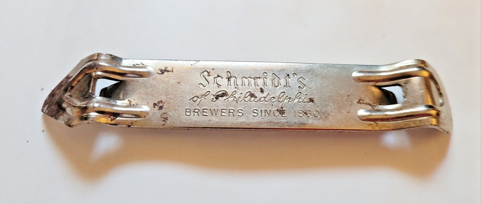 Schmidt's Brewers Bottle Can Opener Vintage Metal 4 1/2 in x 3/4 in Free Shipp.