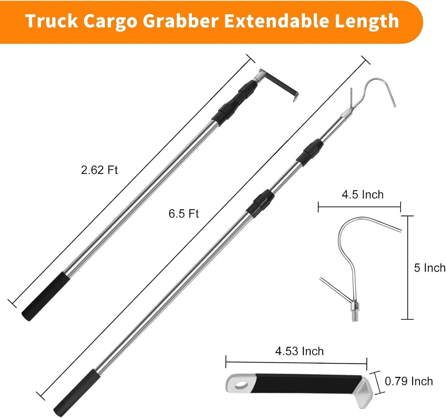 6.5 Ft Heavy-Duty Telescoping Cargo Grabber Tool - Ultimate Retrieval Solution