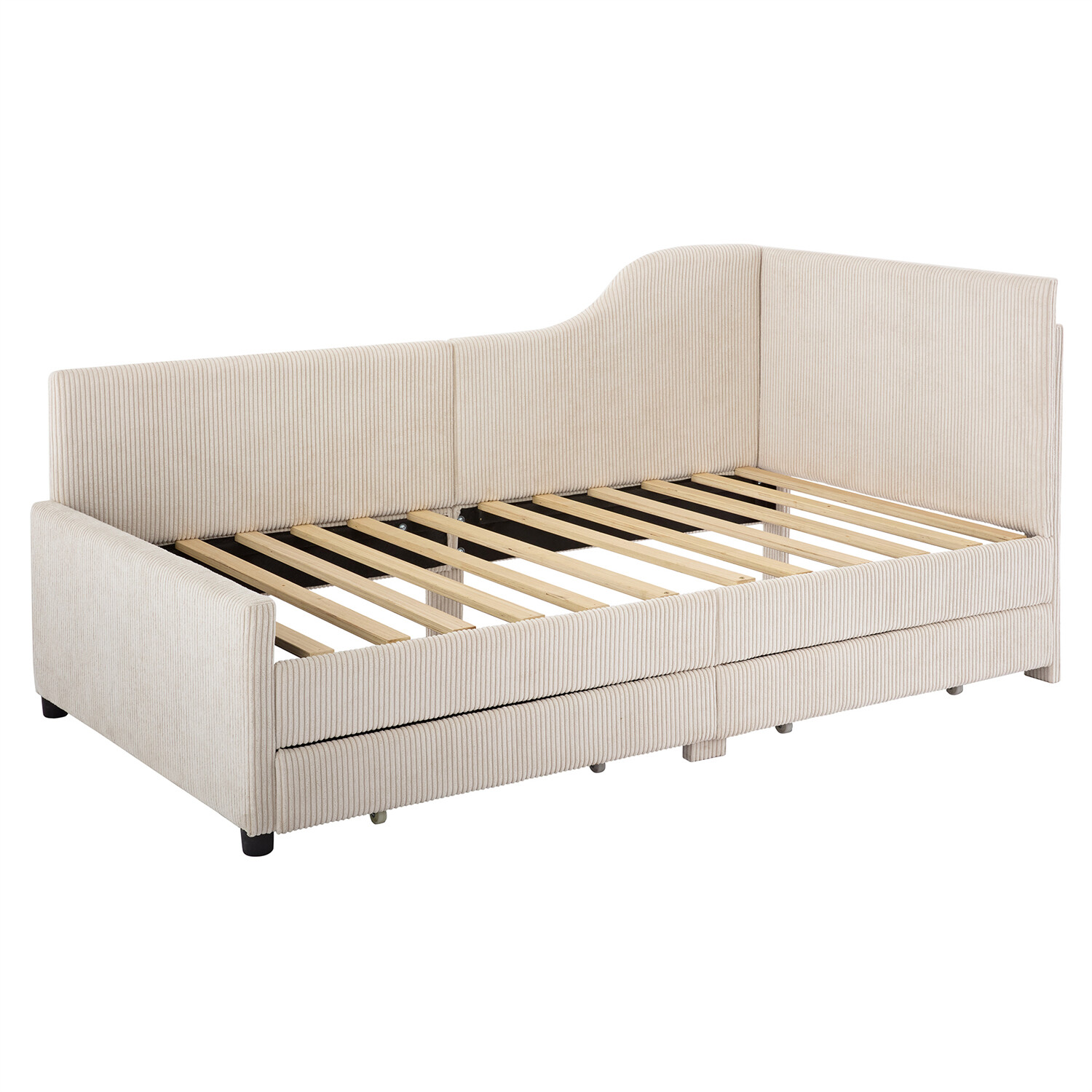 Twin Size Daybed Upholstered Bed Frame Sofa Bed w/ 2 Drawer Beige/Pink/Blue