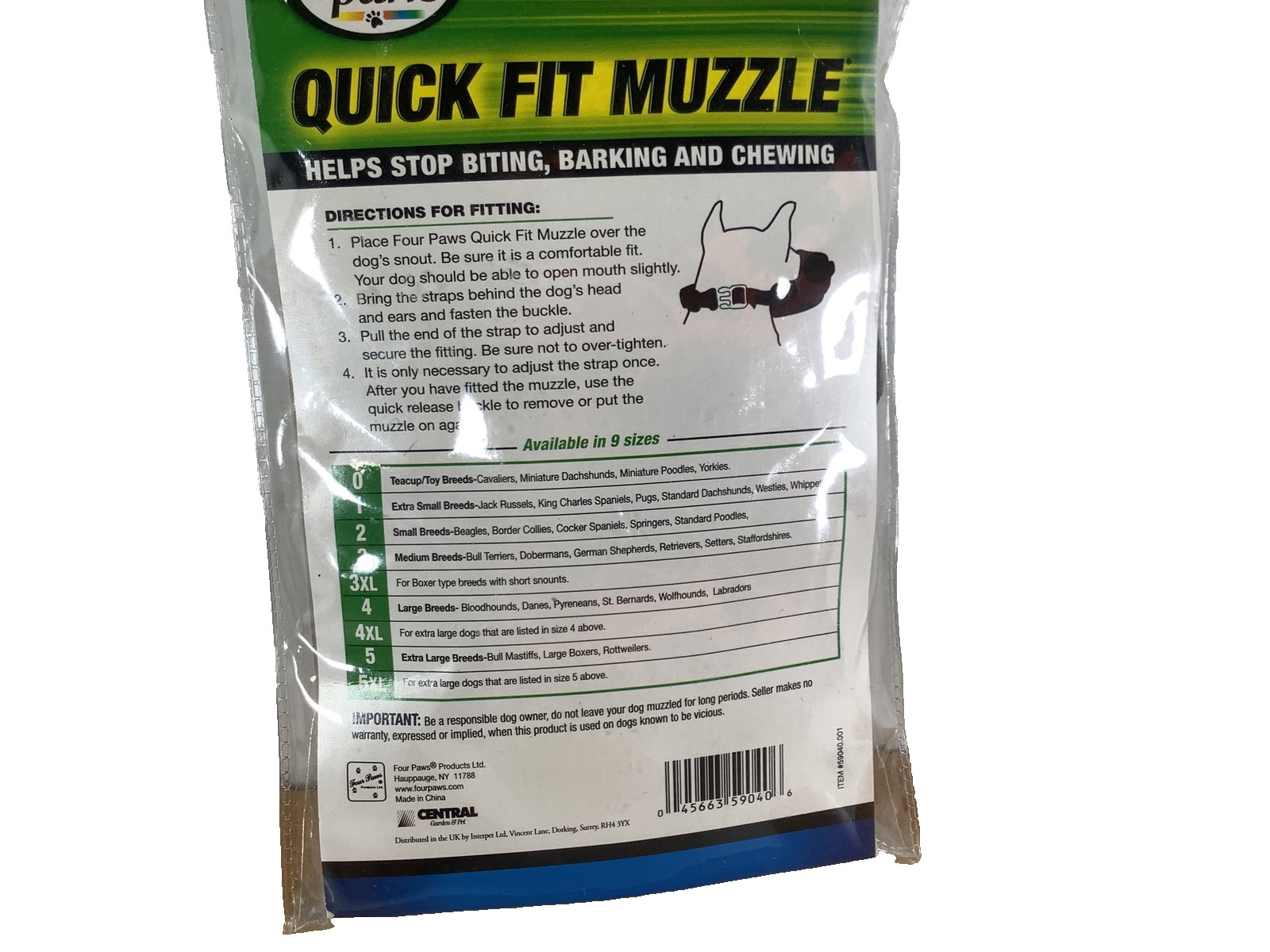NEW Four Paws Quick Fit Muzzle For LARGE DOGS SIZE LARGE
