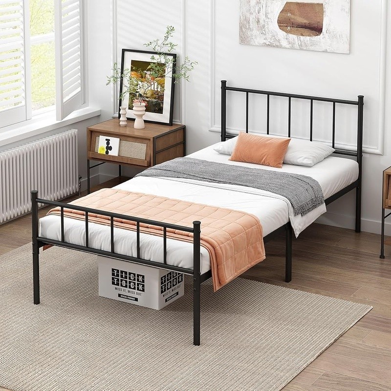 Twin Bed Frame Alloy Steel Platform No Box Spring Easy Assembly Safe Design New