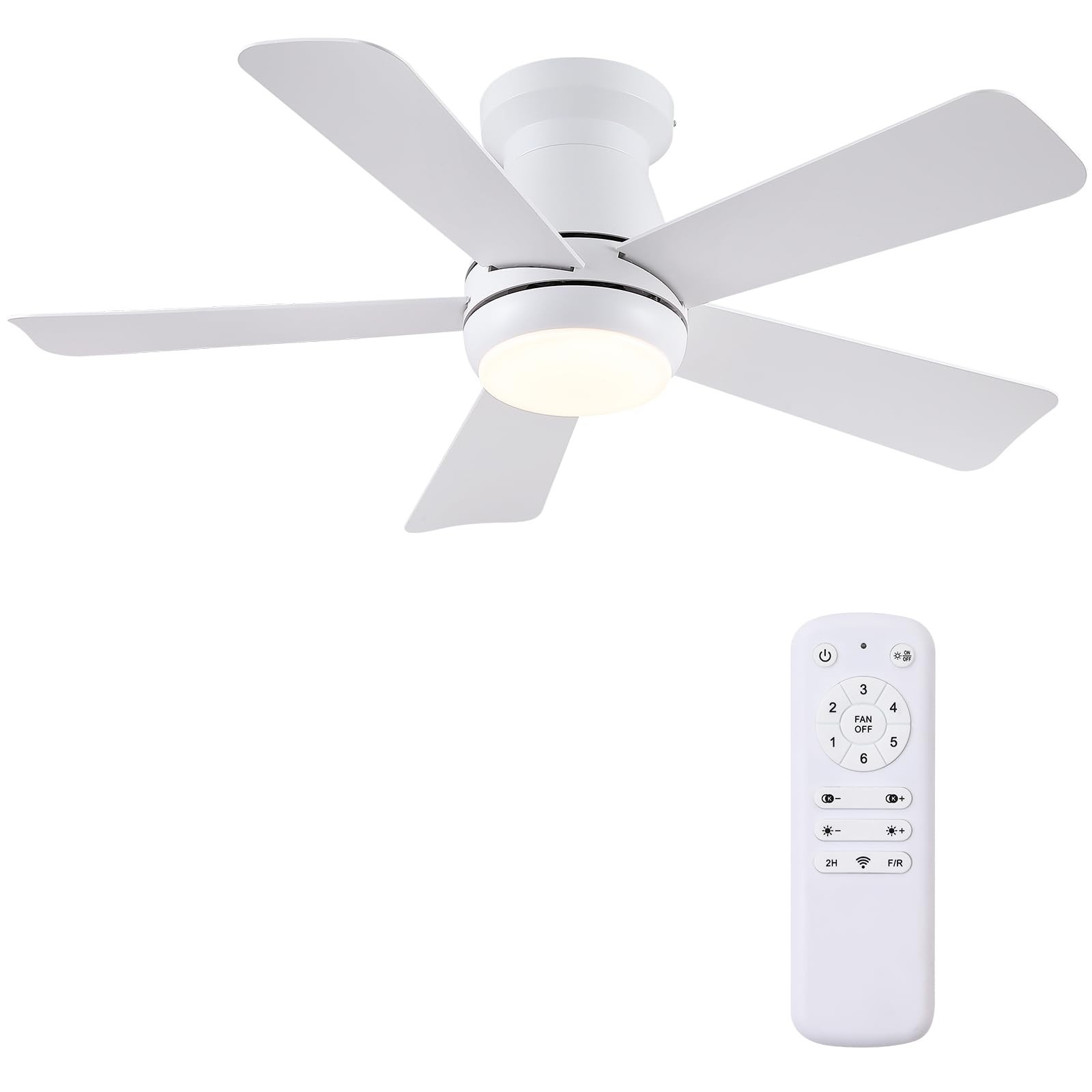 40 Inch White Ceiling Fan Light Remote Low Profile Flush Mount 3-Color