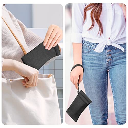 Double Eyeglasses Pouch with Carrying Strap, Portable Squeeze Top Black