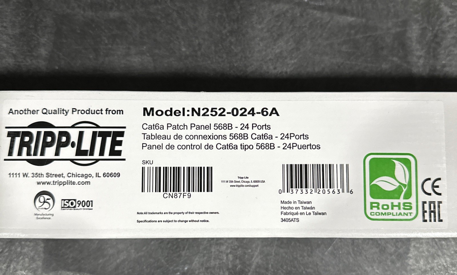 Tripp Lite 24-Port Cat6a Patch Panel Model N252-024-6A Black 19"