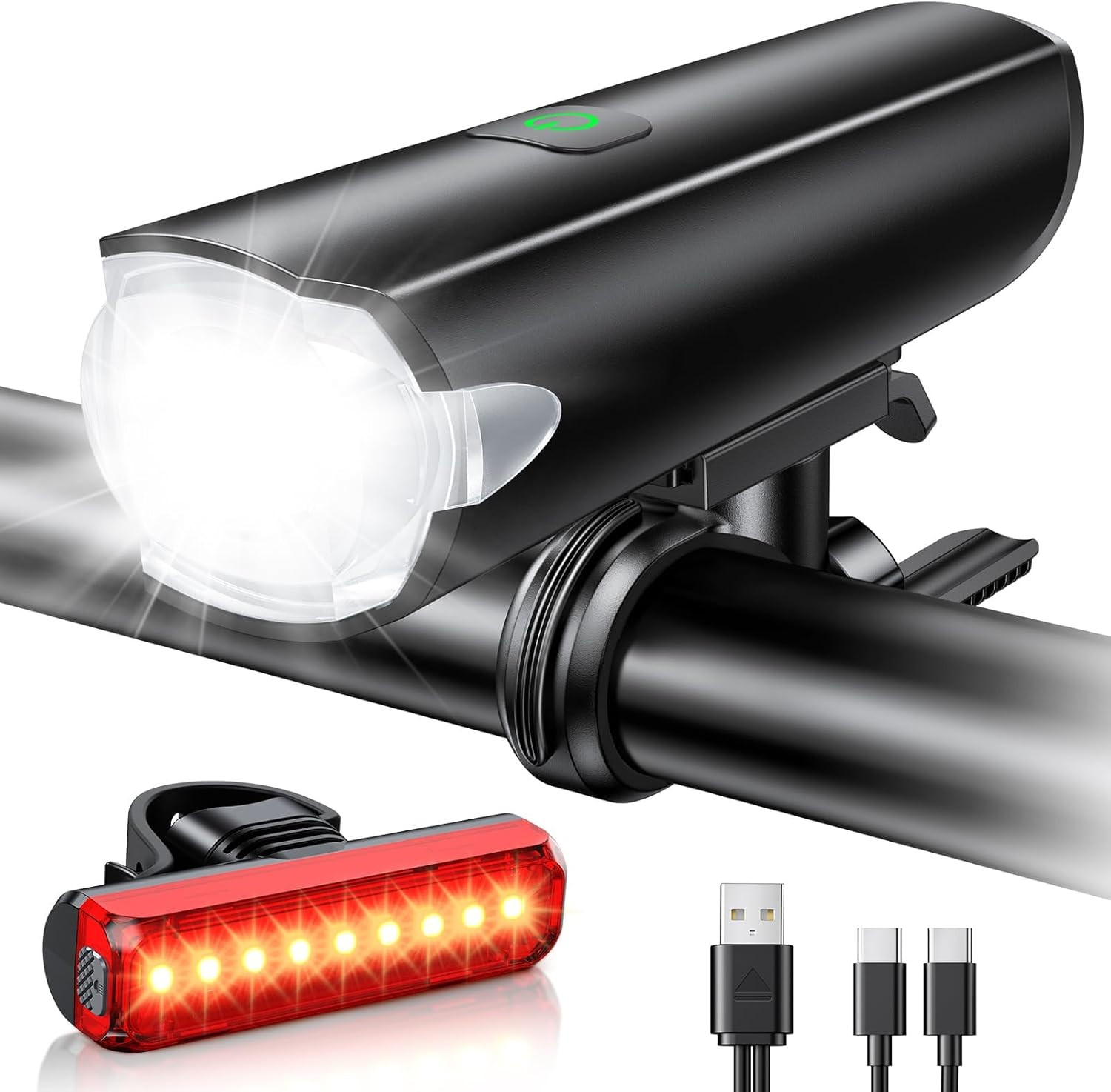 2026 New 1200LM Wide Angle Bike Lights for Night Riding, 3+5 Modes & IP65 Waterp