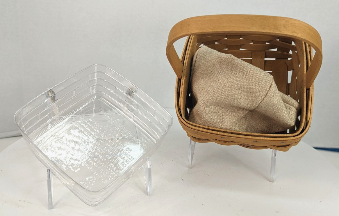 Longaberger 2 2003/2004 Tarragon & Small Berry Combo Fabric/Plastic Baskets