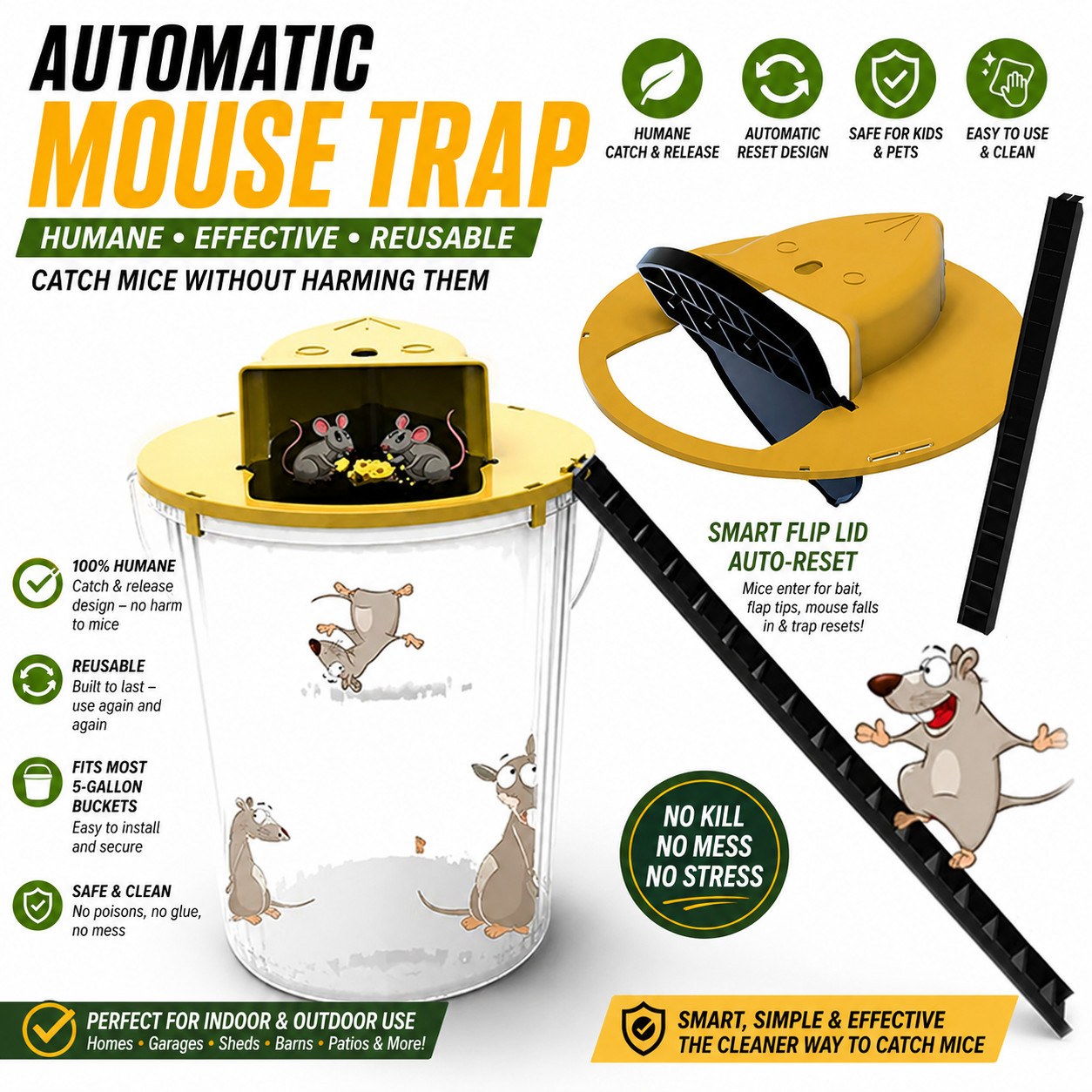 Mouse Rat Trap Flip & Slide Mouse Trap Bucket Catcher Mousetrap Slide Bucket Lid