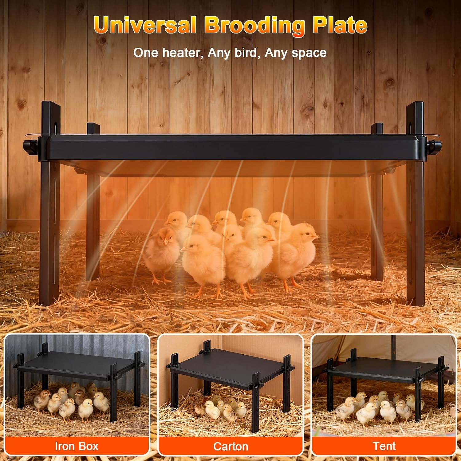 15" x 12.6" Large Chicks Brooder Heater for 20 Chicks - 49W Height & Angle Adjus
