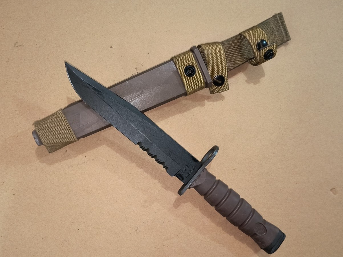 Vintage OKC3S Knife Marine Corps USMC Bayont & Scabbard Ontario OKC-3S USA Issue