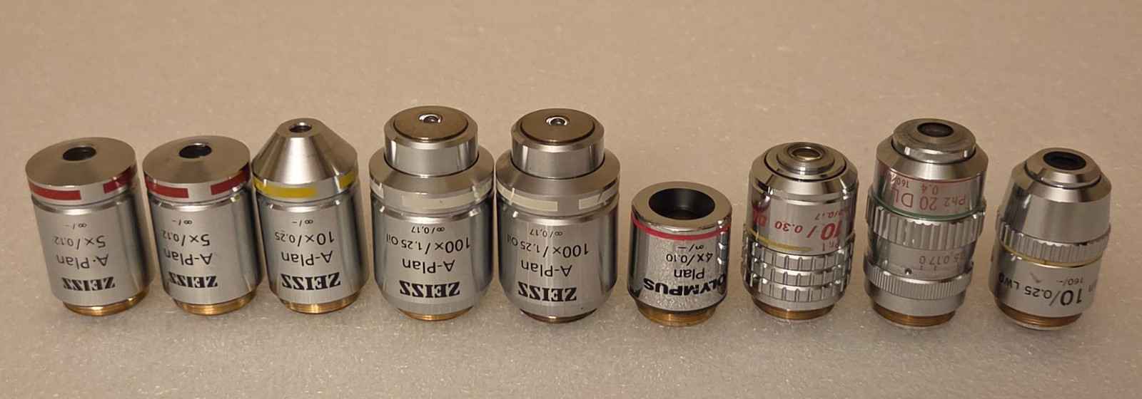 MICROSCOPE OBJECTIVES ZEISS, NIKON, OLYMPUS & other, Total 9